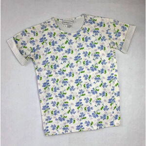 ADRIENNE VITTADINI Vintage Floral Stripe Cotton Top T-Shirt Women S NWOT